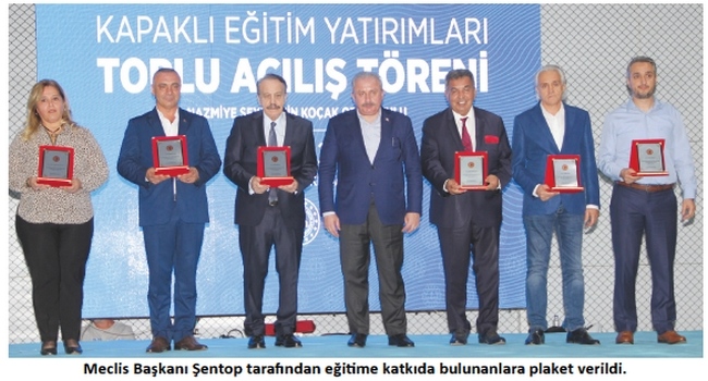 Şentop'tan ÇOSB’ye eğitime katkılarından dolayı plaket