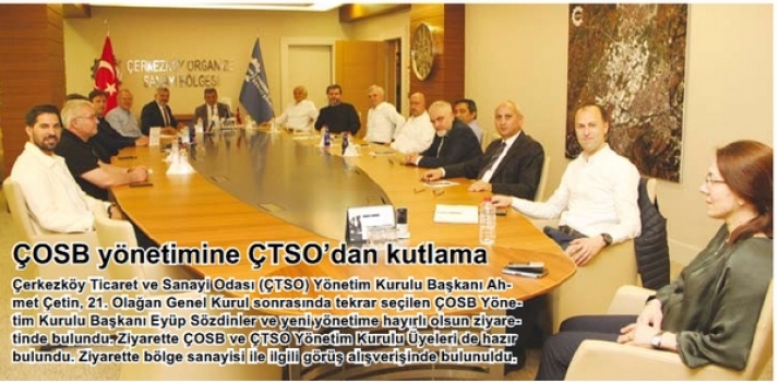 OSB yönetimine ÇTSO’dan kutlama